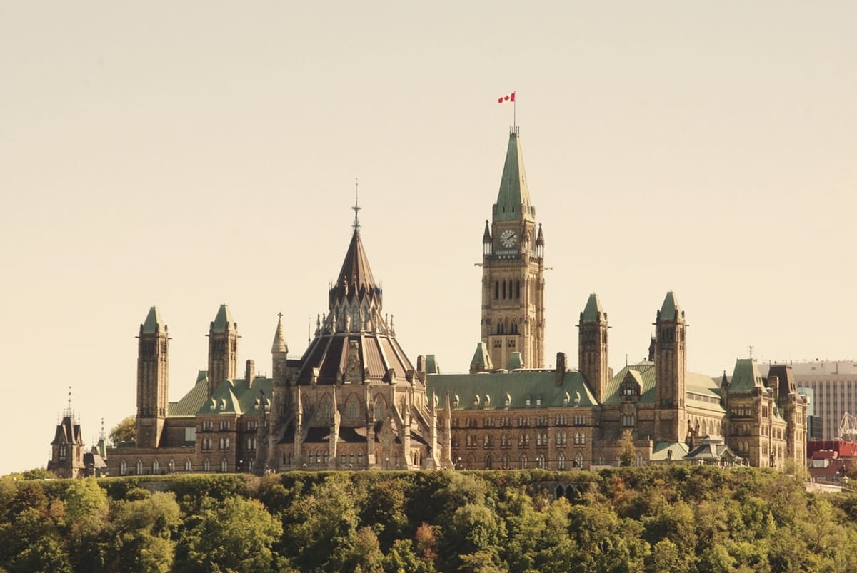 Parliament Hill in Ottawa seen from across the river